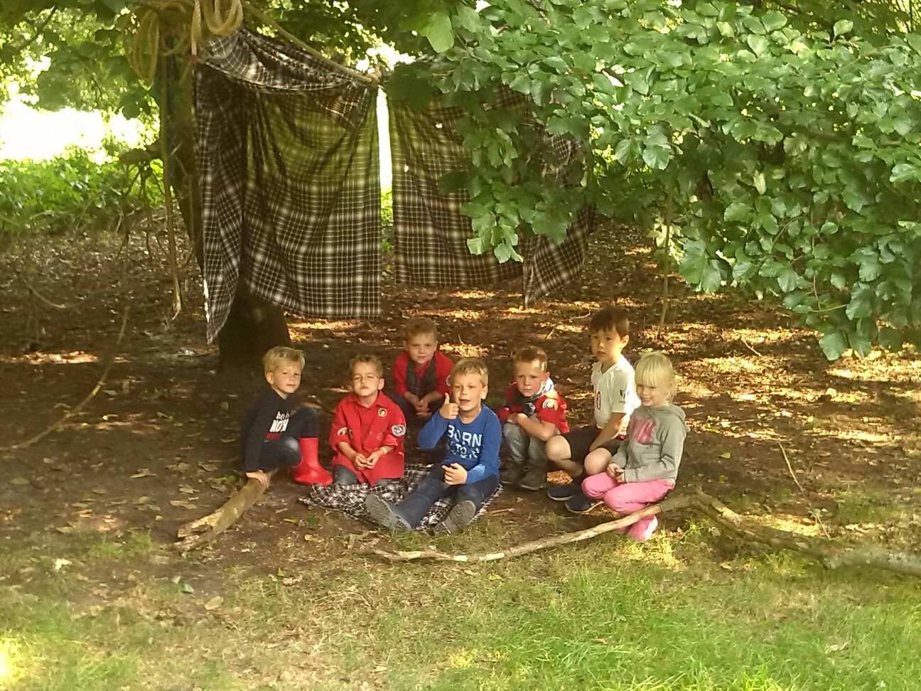 Bevers bouwen hut in het bos.